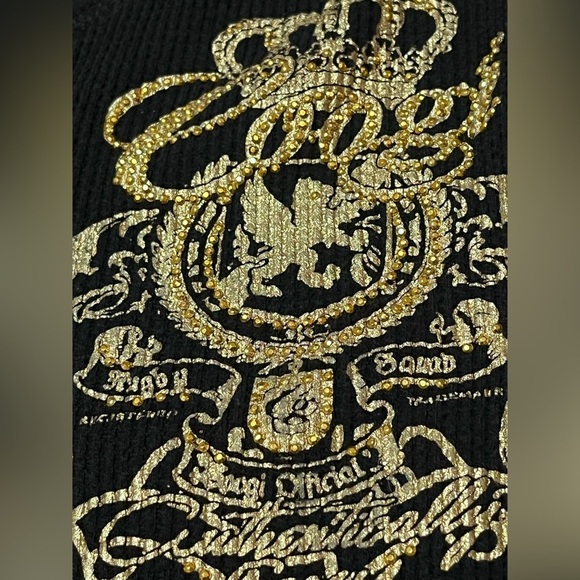 COOGI Black Long Sleeve Henley with Gold Embroidery - Picture 6 of 9